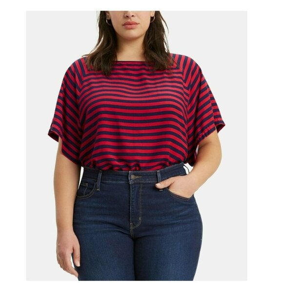 Levi's Tops - NWOT Levi's Red Navy Sailor Stripe Square Neck Short Dolman Sleeve T Shirt 2X